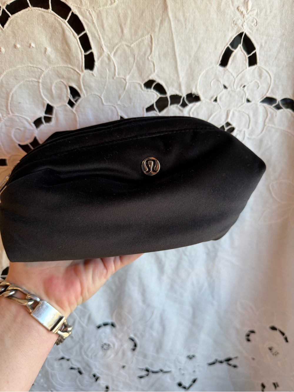 lululemon Feeling Ready Mini Velour Pouch Black Gold Logo Cosmetic Bag